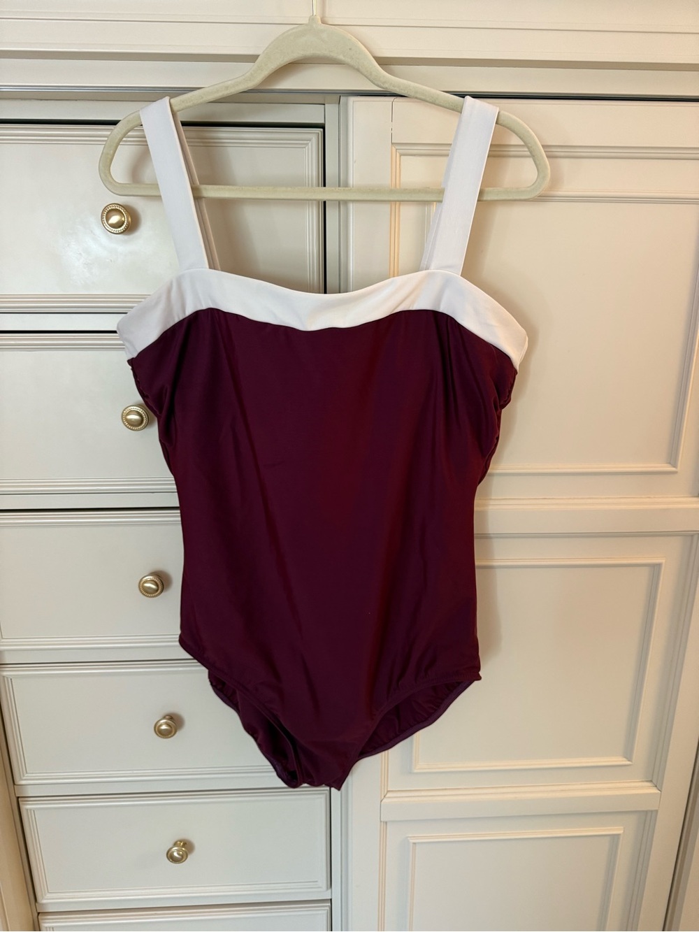 SALE 2 for $15 | Burgundy One-Piece Swimsuit with White Trim